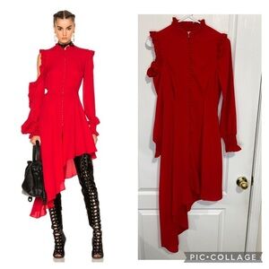 Chic Red Asymmetrical Long Sleeve Dress